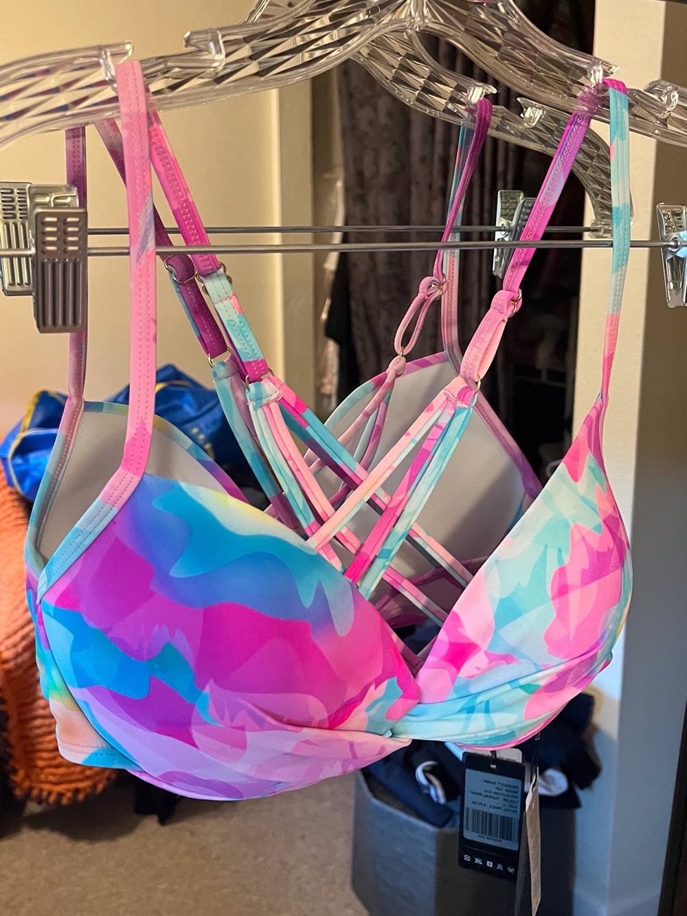 RELLECIGA Pink & Aqua Strappy Swim top and bottoms